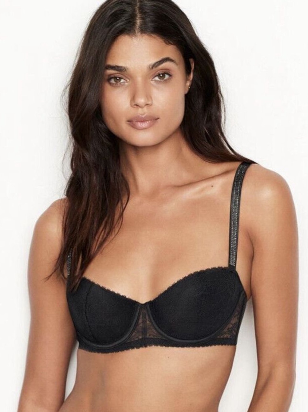Victoria’s Secret Black Lace Rhinestone strap Balconette Bra